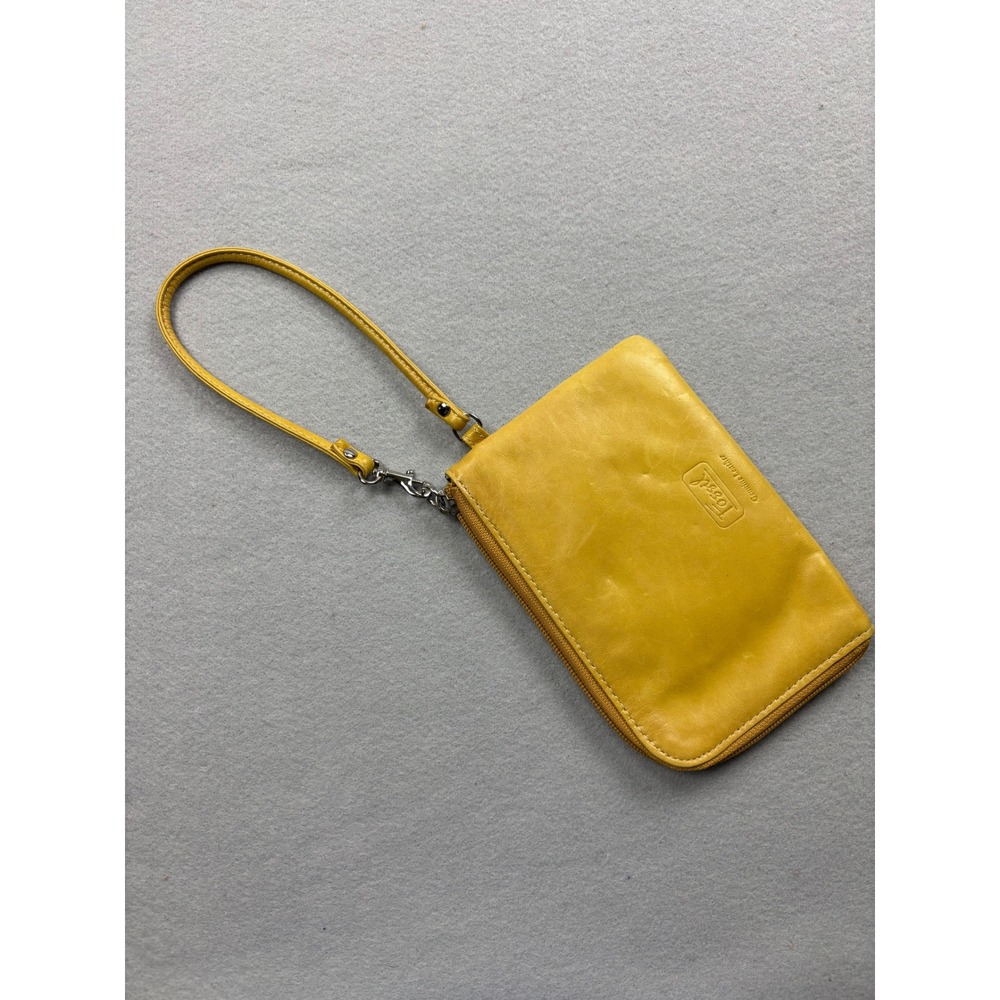 Fossil Mustard Yellow Genuine Leather Wristlet Wallet Pouch Organizer - Picture 3 of 8